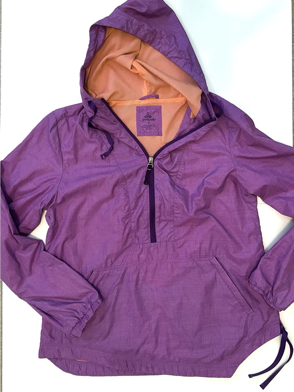 Prana Purple Half-Zip Hooded Anorak with Peach Lining